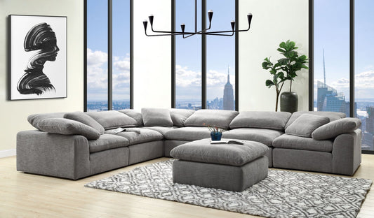 Naveen Gray Linen Modular Sectional Sofa with Ottoman - 1st Choice Furniture Direct