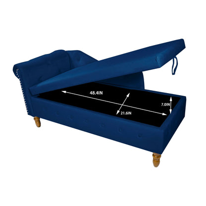 Navy Blue Chaise Lounge Indoor, Velvet Lounge Chair for Bedroom with Storage & Pillow, Modern Upholstered Rolled Arm Chase Lounge for Sleeping with Nailhead Trim for Living Room Bedroom Office - 1st Choice Furniture Direct
