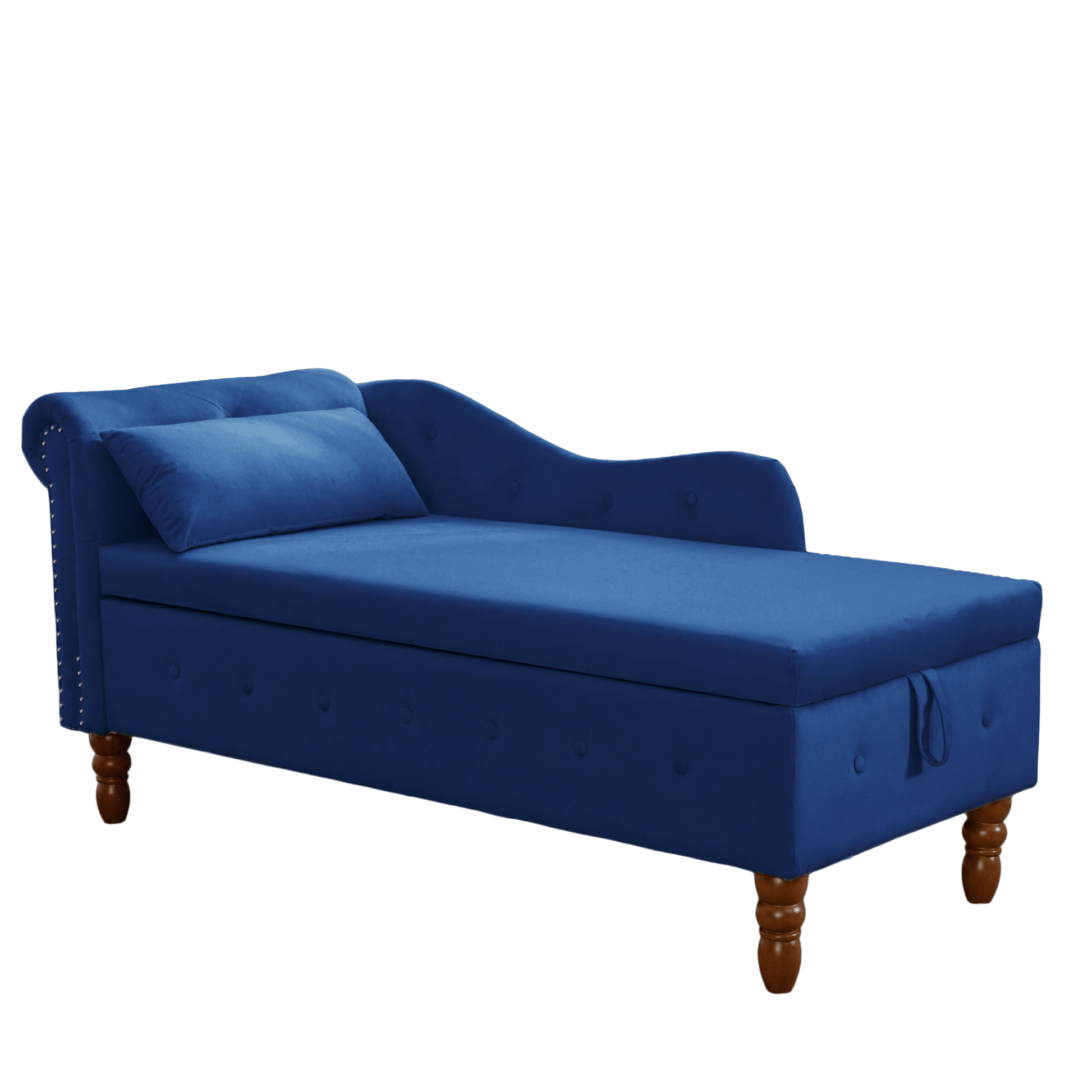 Navy Blue Chaise Lounge Indoor, Velvet Lounge Chair for Bedroom with Storage & Pillow, Modern Upholstered Rolled Arm Chase Lounge for Sleeping with Nailhead Trim for Living Room Bedroom Office - 1st Choice Furniture Direct