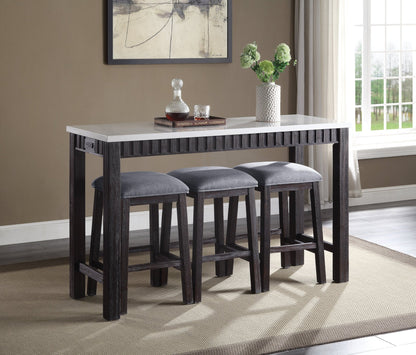 Necalli Marble Top & Weathered Espresso Finish 4PC Pack Counter Height Table Set - 1st Choice Furniture Direct