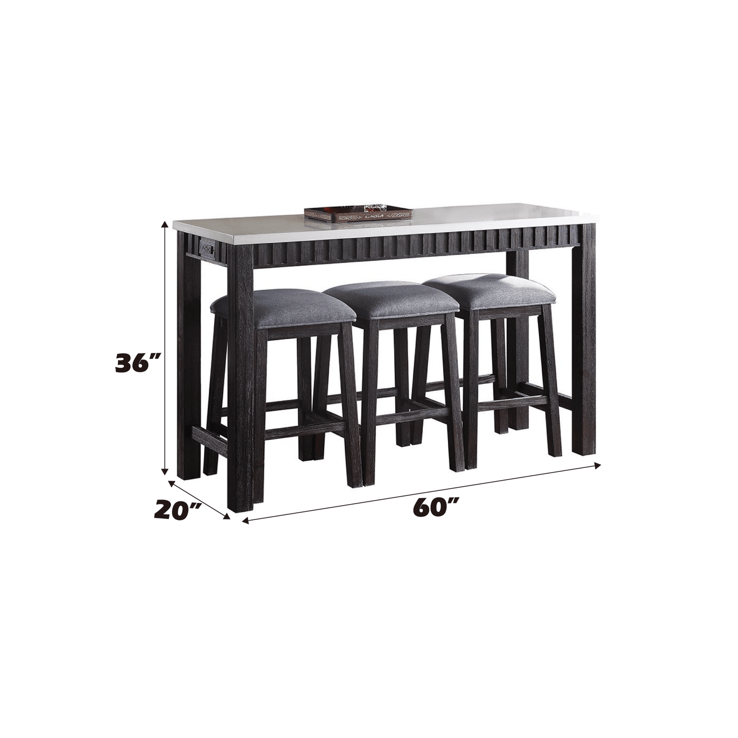 Necalli Marble Top & Weathered Espresso Finish 4PC Pack Counter Height Table Set - 1st Choice Furniture Direct
