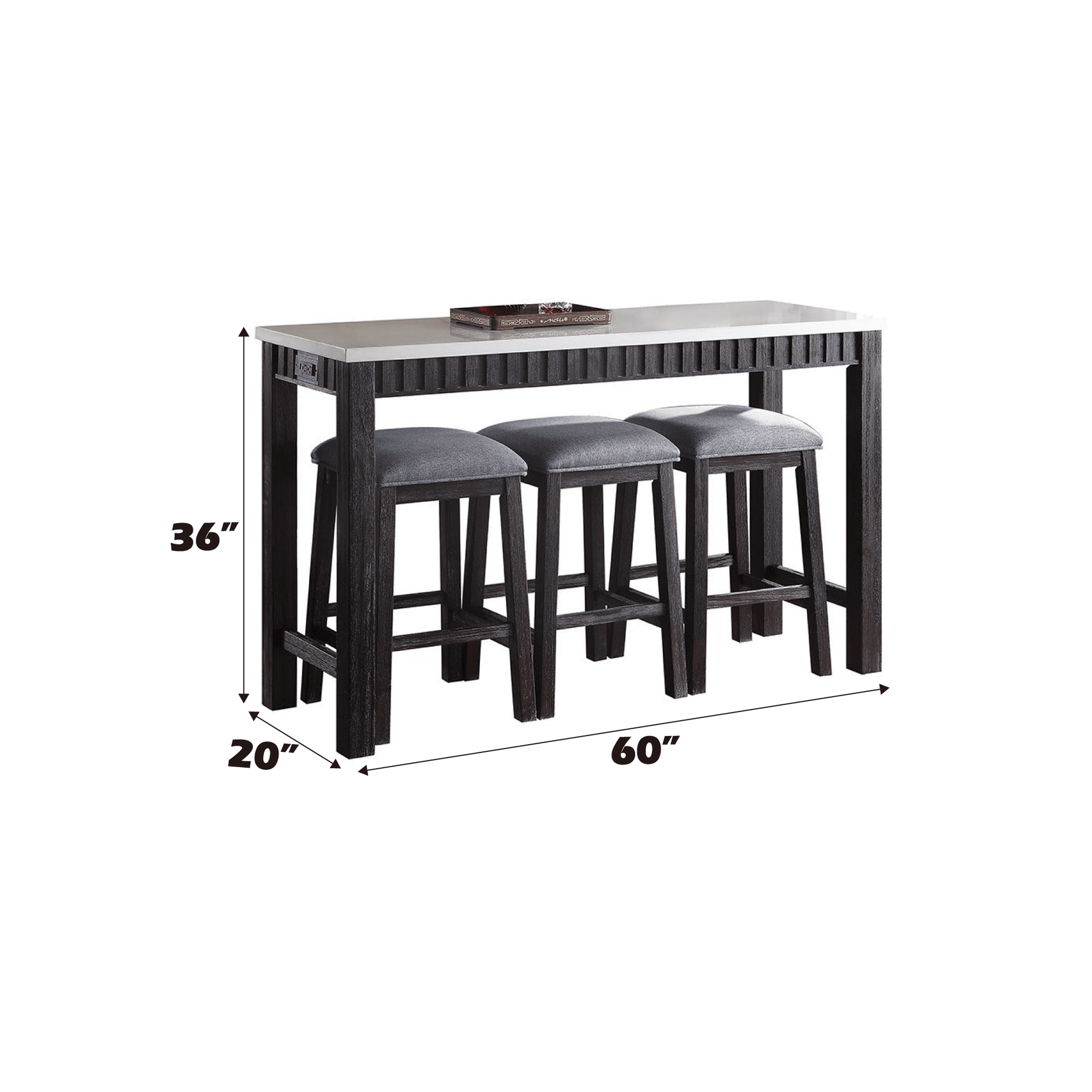 Necalli Marble Top & Weathered Espresso Finish 4PC Pack Counter Height Table Set - 1st Choice Furniture Direct