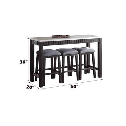Necalli Marble Top & Weathered Espresso Finish 4PC Pack Counter Height Table Set - 1st Choice Furniture Direct