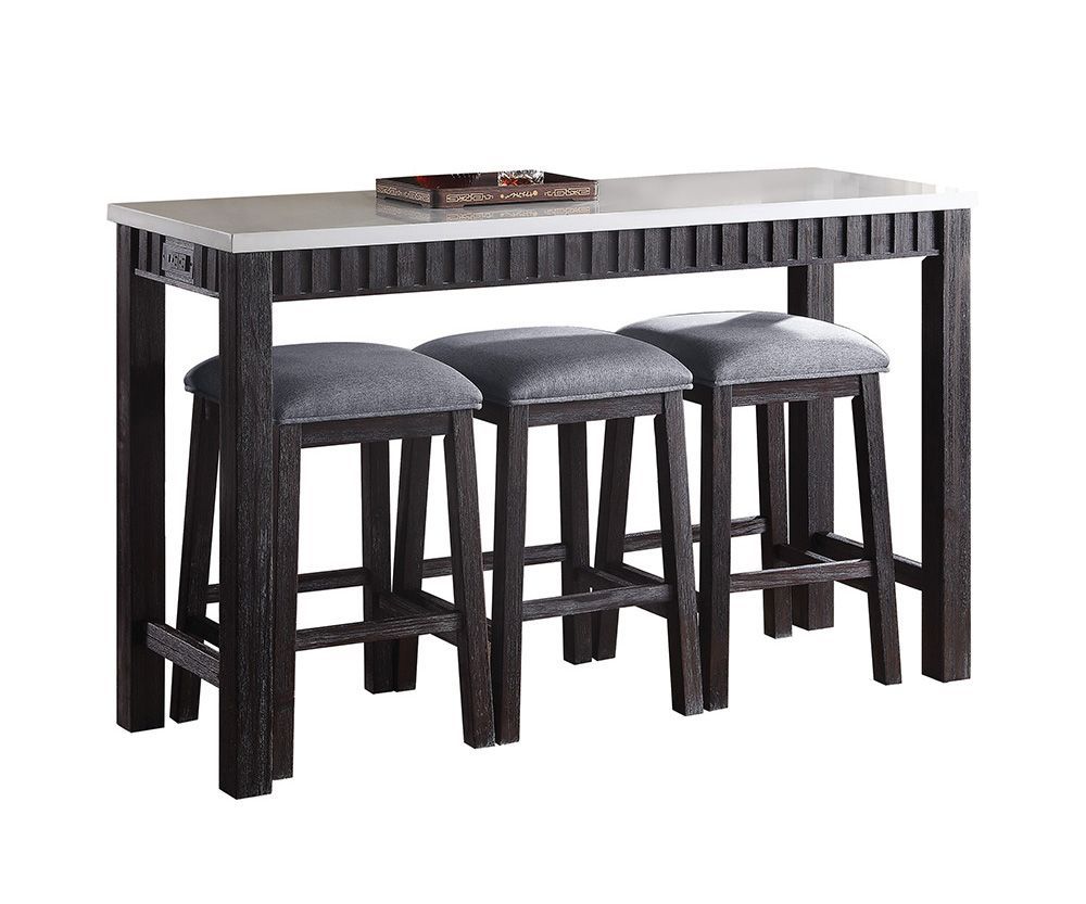 Necalli Marble Top & Weathered Espresso Finish 4PC Pack Counter Height Table Set - 1st Choice Furniture Direct