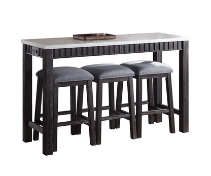 Necalli Marble Top & Weathered Espresso Finish 4PC Pack Counter Height Table Set - 1st Choice Furniture Direct