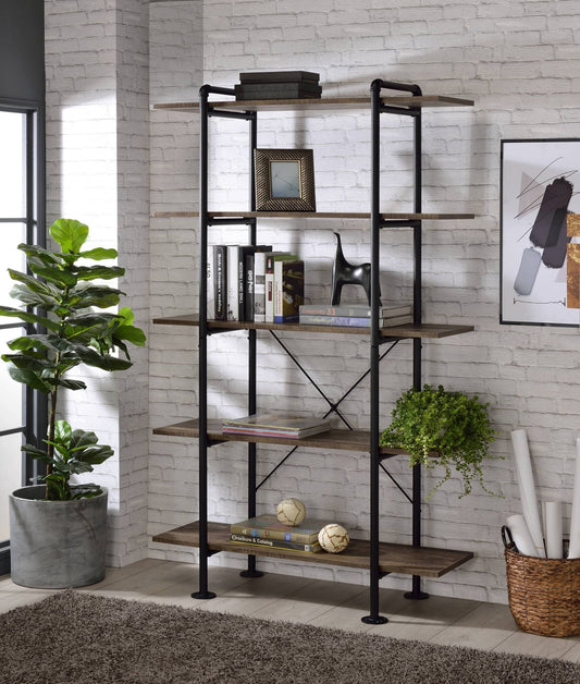 Nefo Rustic Oak & Black Finish Bookshelf - 1st Choice Furniture Direct