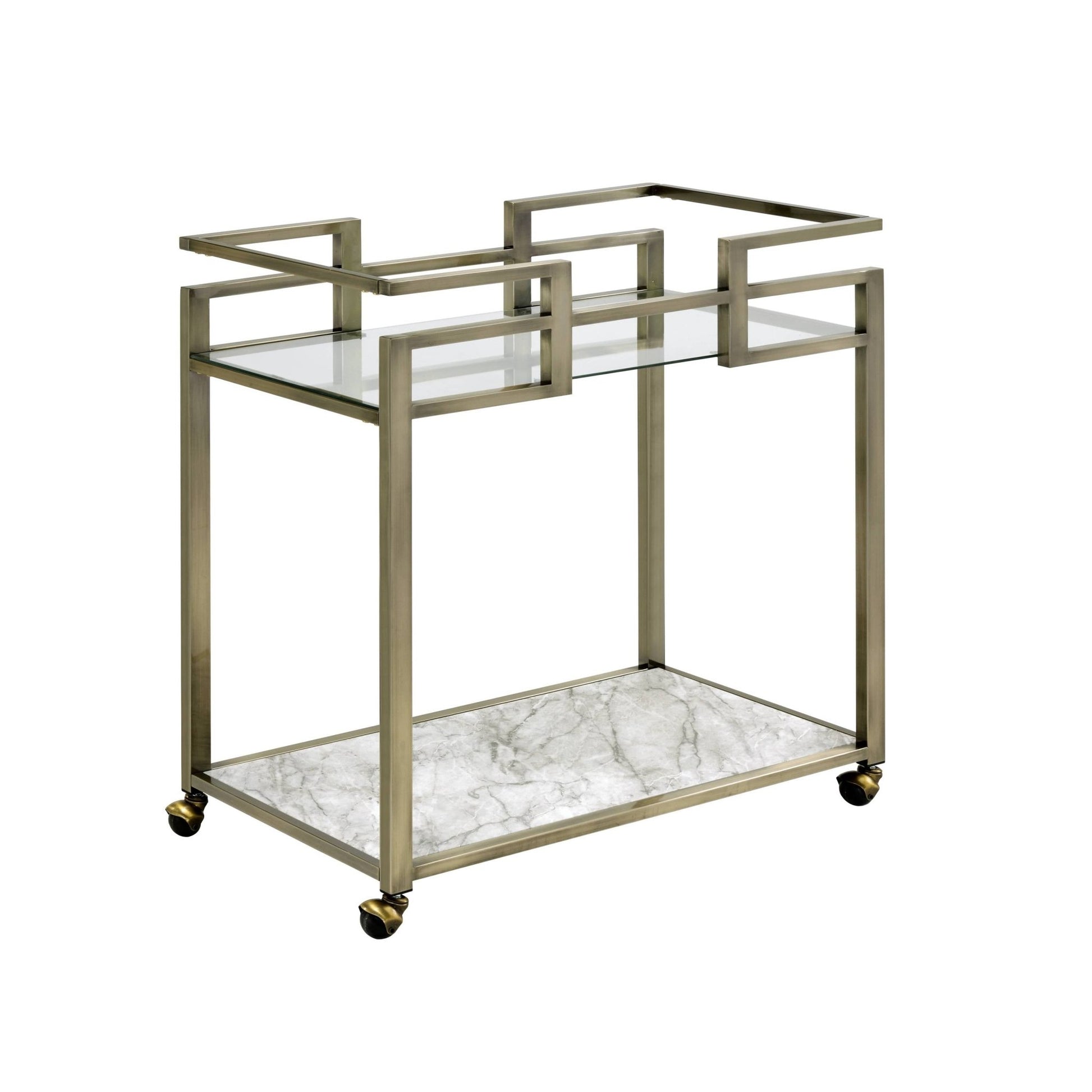 Neilo Clear Glass, Faux Marble Top & Wire Brass Finish Serving Cart - 1st Choice Furniture Direct