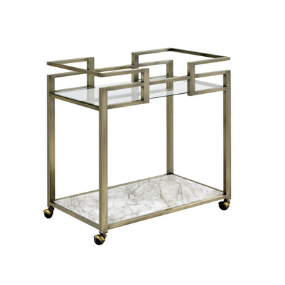 Neilo Clear Glass, Faux Marble Top & Wire Brass Finish Serving Cart - 1st Choice Furniture Direct