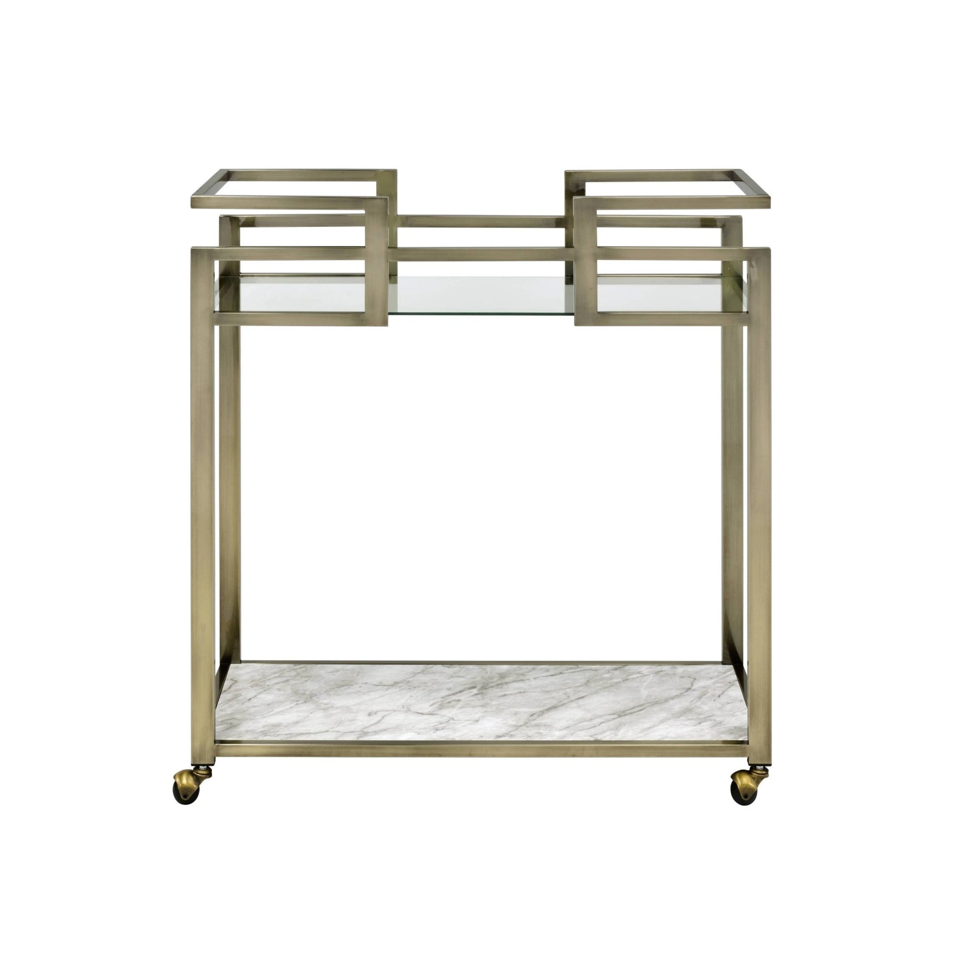 Neilo Clear Glass, Faux Marble Top & Wire Brass Finish Serving Cart - 1st Choice Furniture Direct