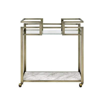 Neilo Clear Glass, Faux Marble Top & Wire Brass Finish Serving Cart - 1st Choice Furniture Direct