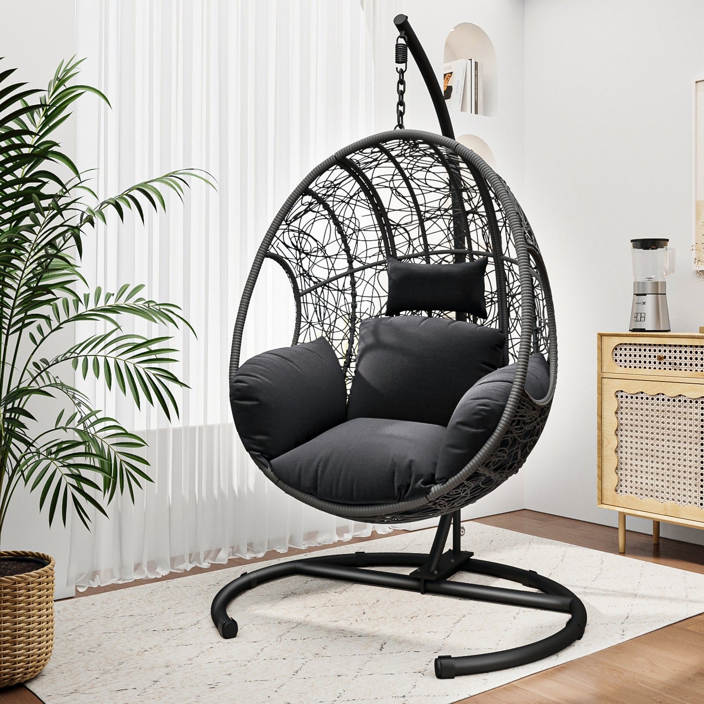 New Comming Outdoor Indoor PE wicker Swing Egg Chair Gray Color - 1st Choice Furniture Direct