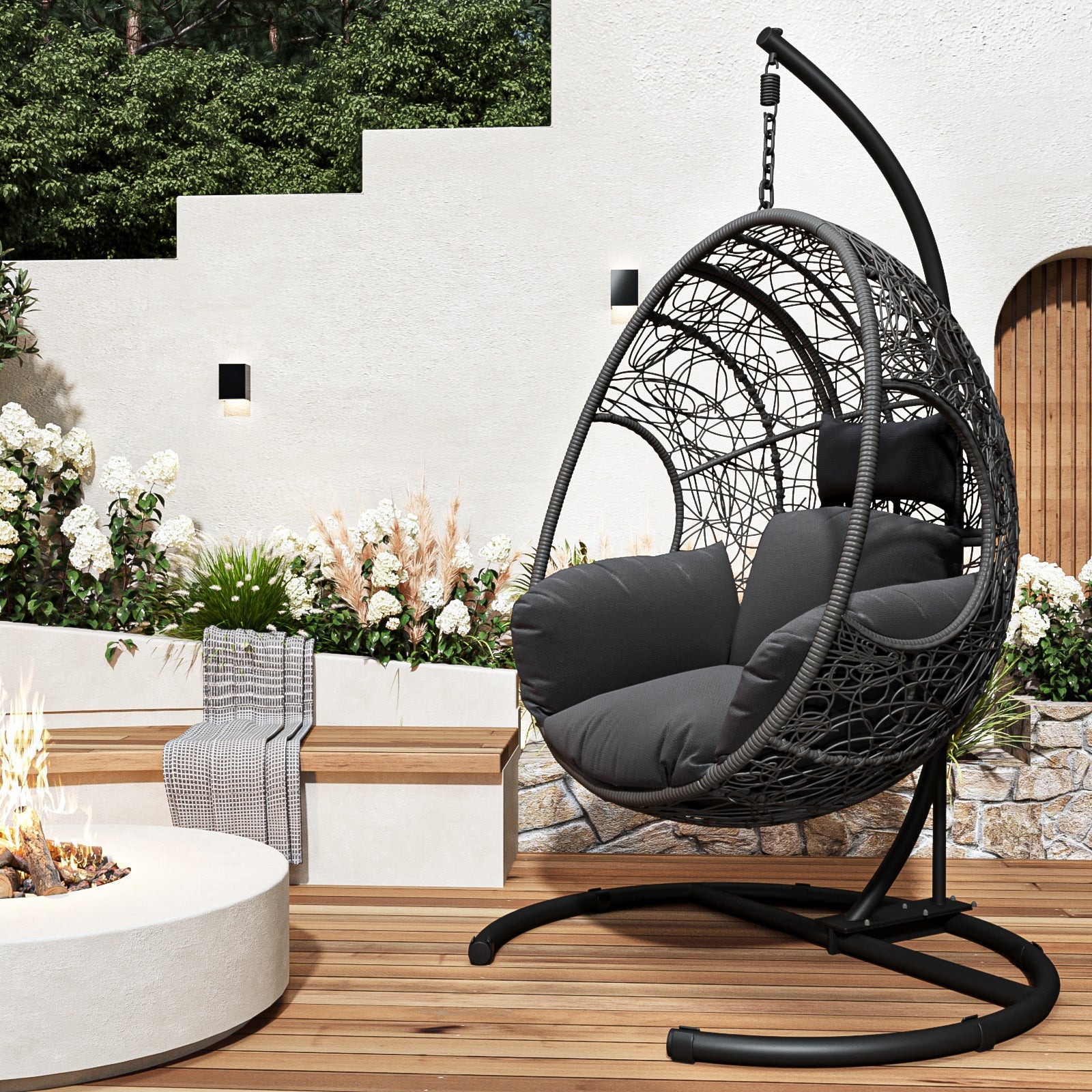 New Comming Outdoor Indoor PE wicker Swing Egg Chair Gray Color - 1st Choice Furniture Direct