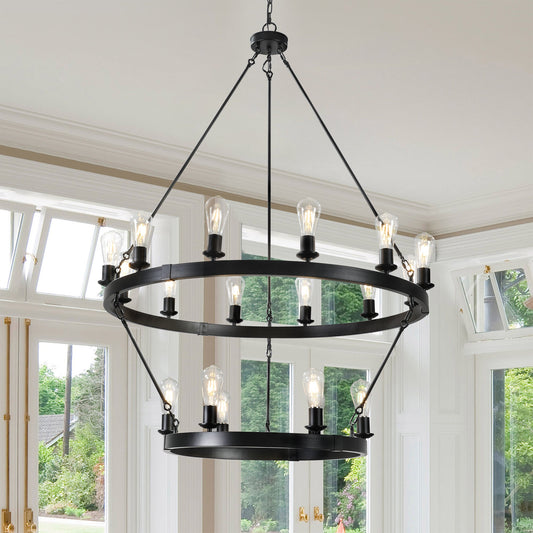 (NEW SKU:W1340P206659) Retro style Large 2 - Tier circular ceiling Ironwork chandelier - 1st Choice Furniture Direct