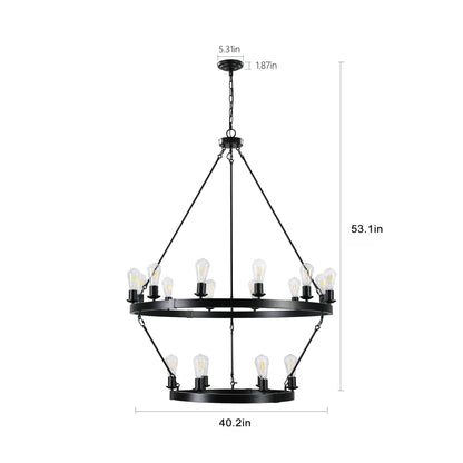(NEW SKU:W1340P206659) Retro style Large 2 - Tier circular ceiling Ironwork chandelier - 1st Choice Furniture Direct