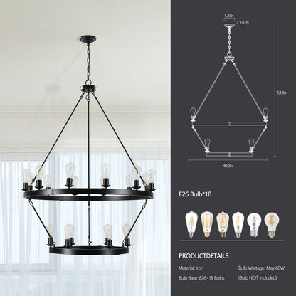 (NEW SKU:W1340P206659) Retro style Large 2 - Tier circular ceiling Ironwork chandelier - 1st Choice Furniture Direct