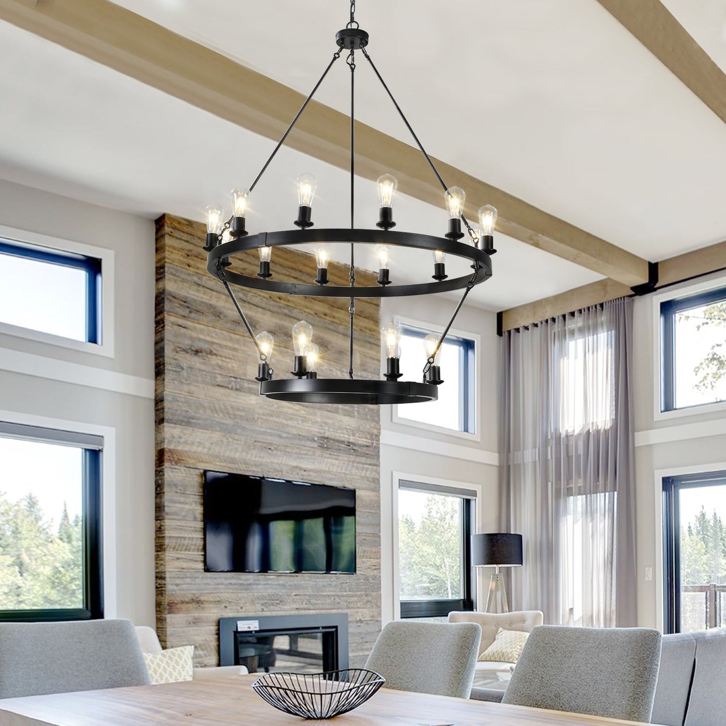 (NEW SKU:W1340P206659) Retro style Large 2 - Tier circular ceiling Ironwork chandelier - 1st Choice Furniture Direct