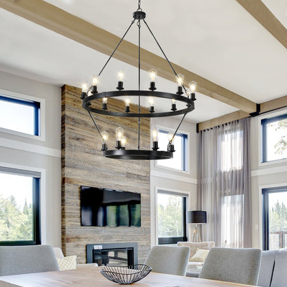 (NEW SKU:W1340P206659) Retro style Large 2 - Tier circular ceiling Ironwork chandelier - 1st Choice Furniture Direct