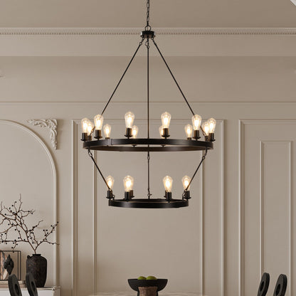 (NEW SKU:W1340P206659) Retro style Large 2 - Tier circular ceiling Ironwork chandelier - 1st Choice Furniture Direct