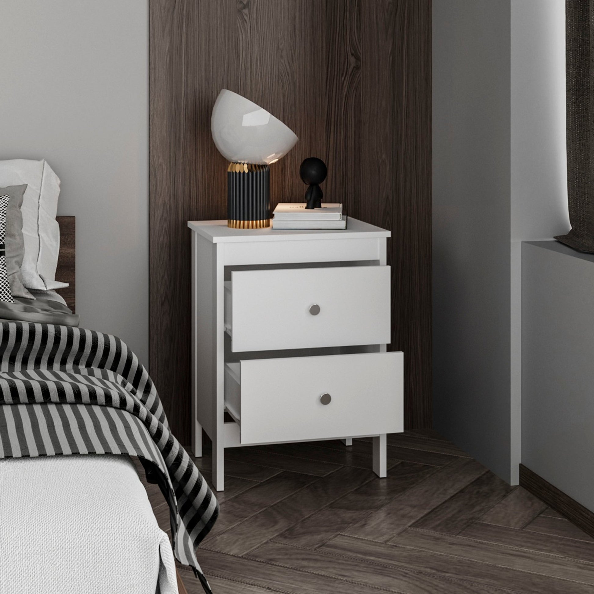 Newcastle Nightstand Two Drawer And Open Shelf, Modern Bedside Table, White - 1st Choice Furniture Direct