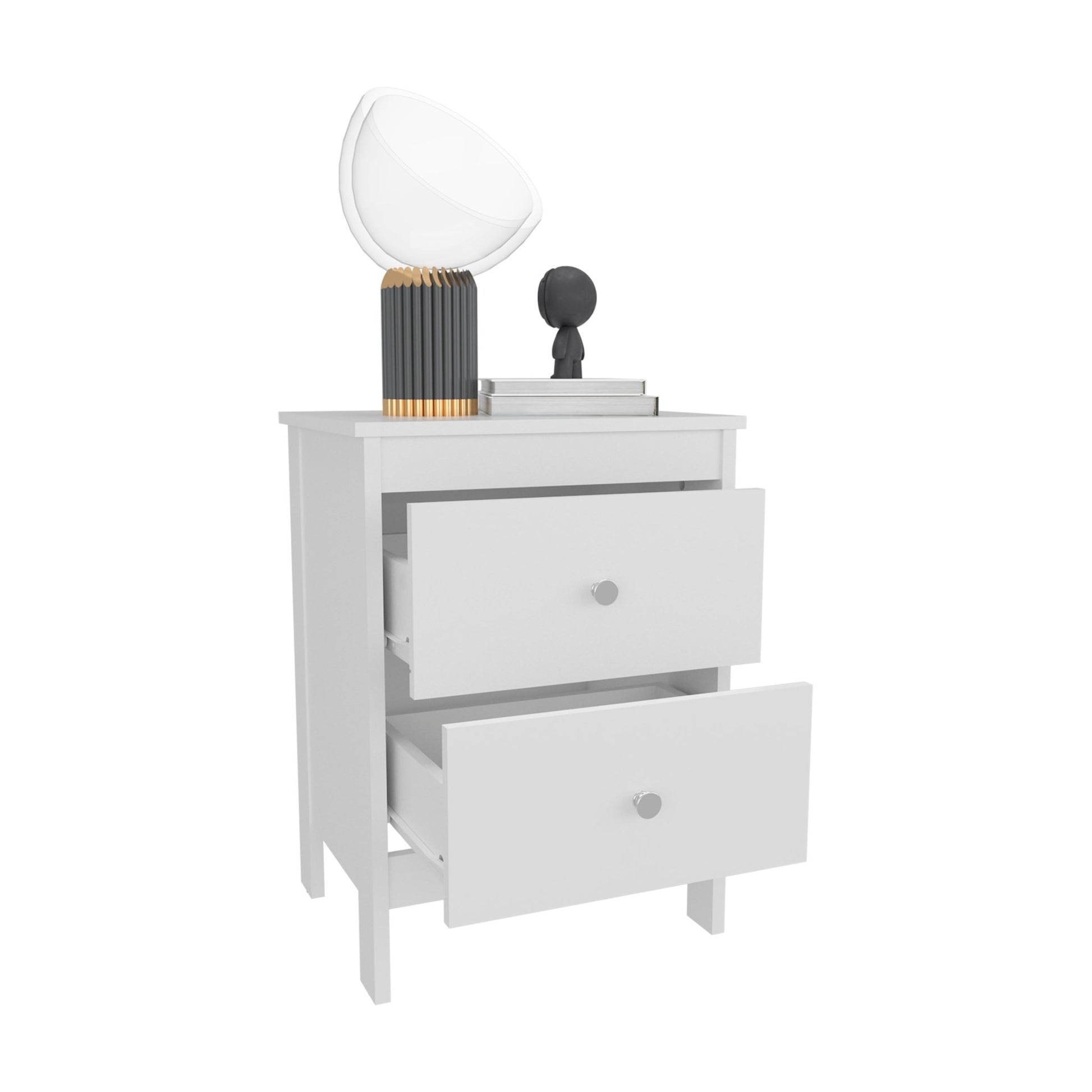 Newcastle Nightstand Two Drawer And Open Shelf, Modern Bedside Table, White - 1st Choice Furniture Direct