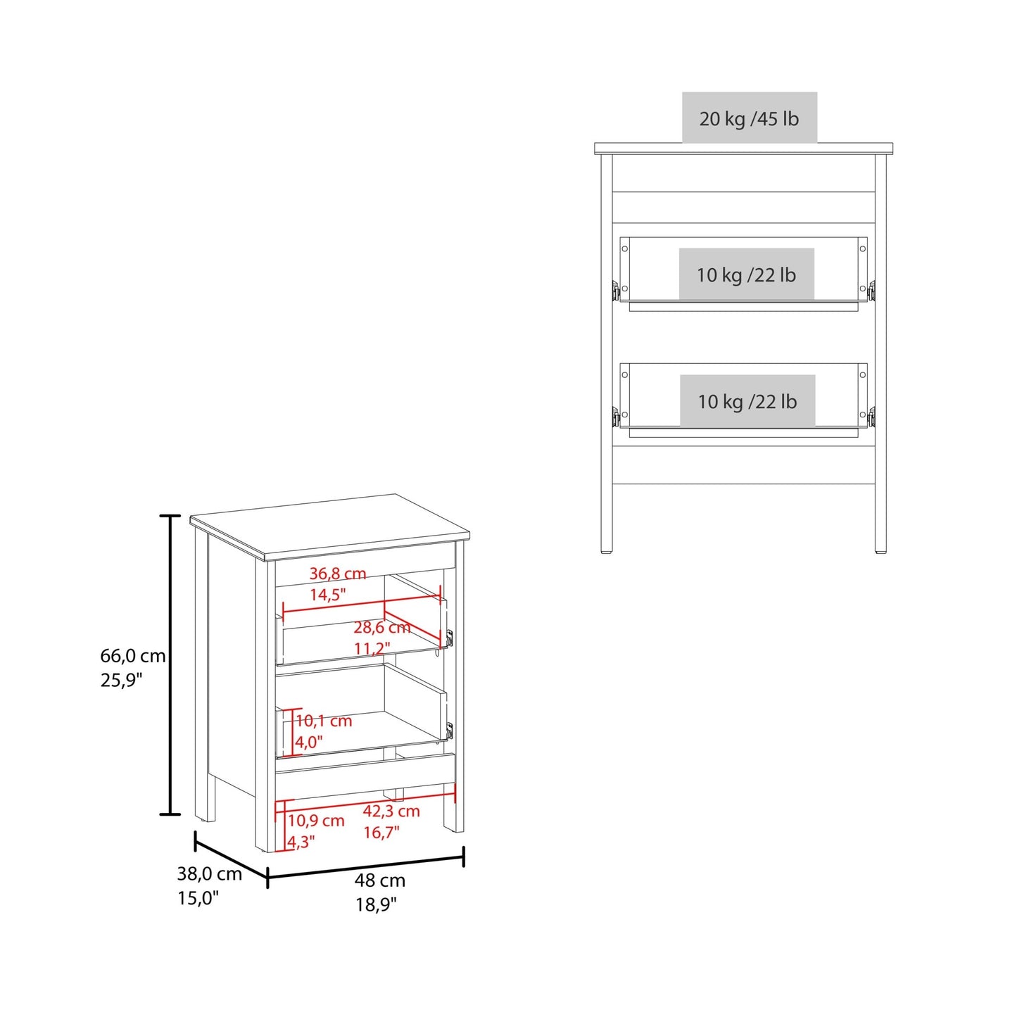 Newcastle Nightstand Two Drawer And Open Shelf, Modern Bedside Table, White - 1st Choice Furniture Direct