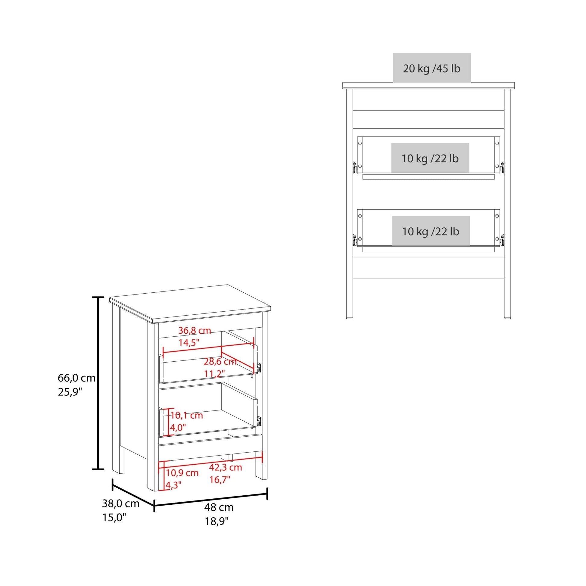 Newcastle Nightstand Two Drawer And Open Shelf, Modern Bedside Table, White - 1st Choice Furniture Direct