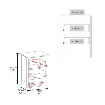 Newcastle Nightstand Two Drawer And Open Shelf, Modern Bedside Table, White - 1st Choice Furniture Direct