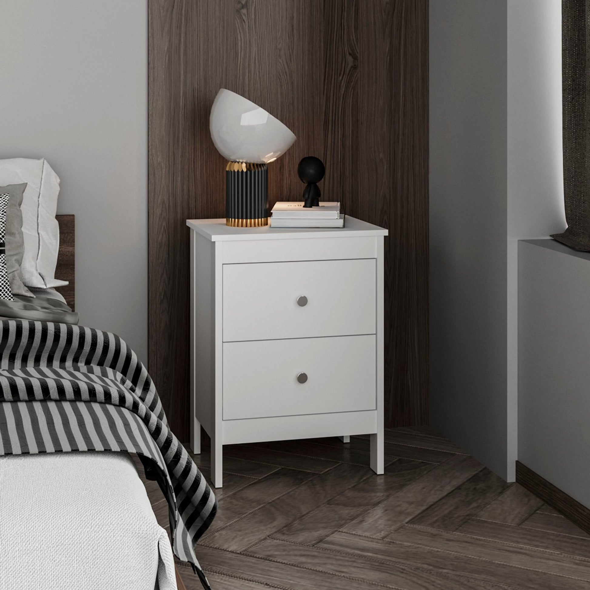 Newcastle Nightstand Two Drawer And Open Shelf, Modern Bedside Table, White - 1st Choice Furniture Direct