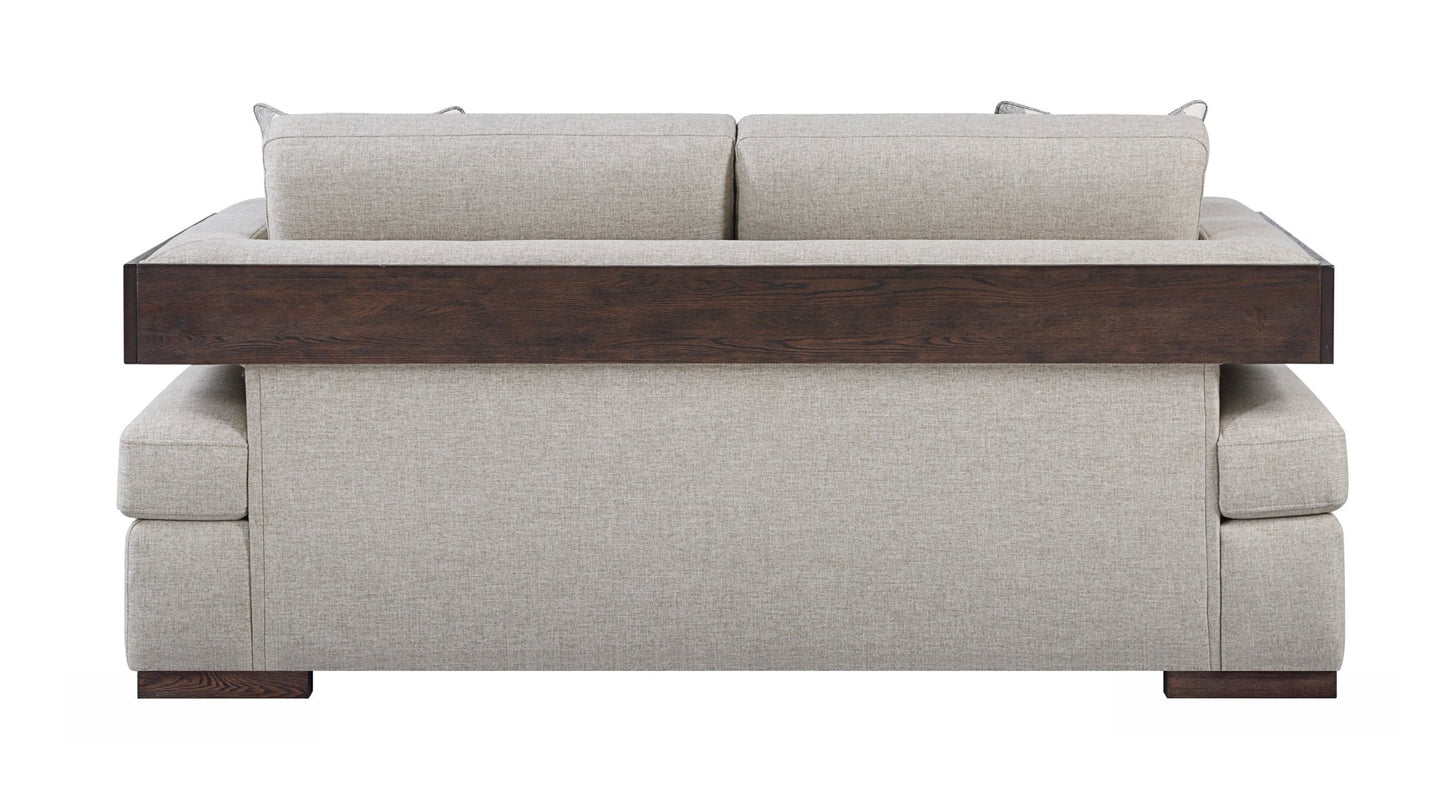 Niamey Fabric & Walnut Finish Loveseat w/ 2 Toss Pillows - 1st Choice Furniture Direct