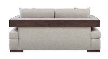 Niamey Fabric & Walnut Finish Loveseat w/ 2 Toss Pillows - 1st Choice Furniture Direct