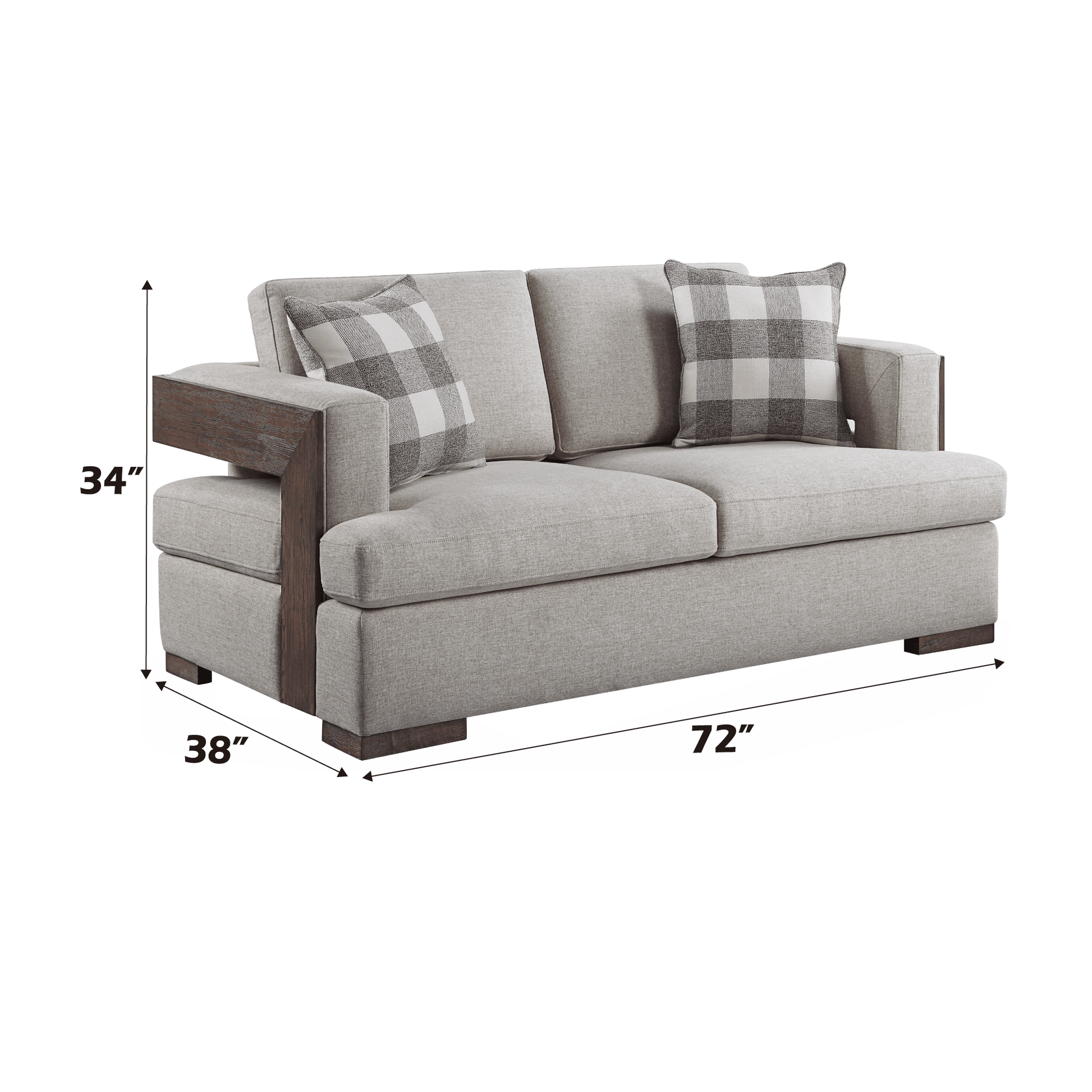 Niamey Fabric & Walnut Finish Loveseat w/ 2 Toss Pillows - 1st Choice Furniture Direct