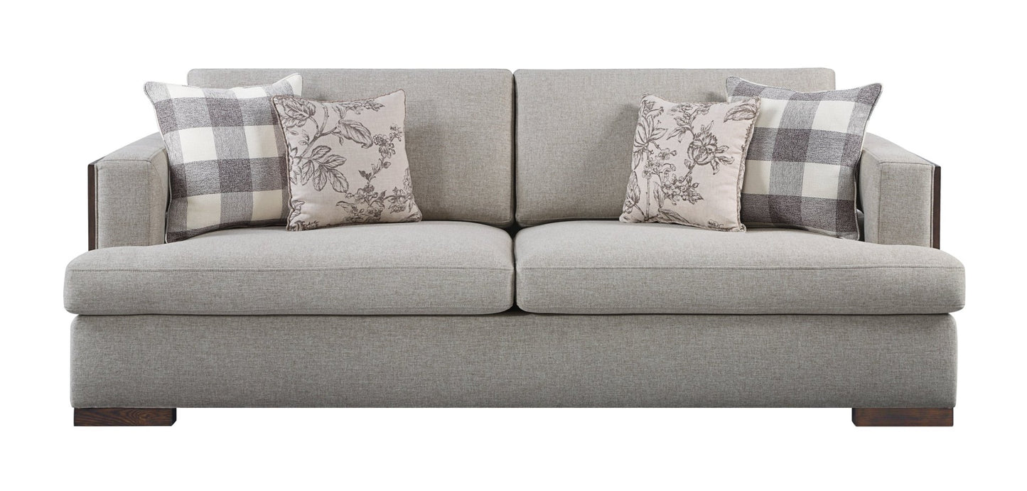 Niamey Fabric & Walnut Finish Sofa w/ 4 Toss Pillows - 1st Choice Furniture Direct