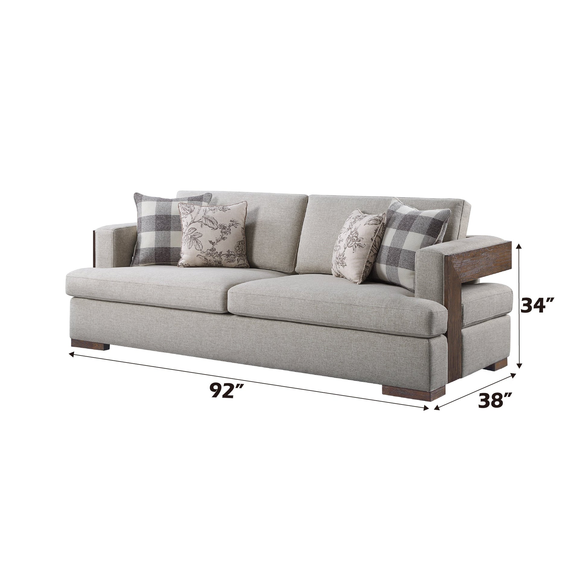 Niamey Fabric & Walnut Finish Sofa w/ 4 Toss Pillows - 1st Choice Furniture Direct