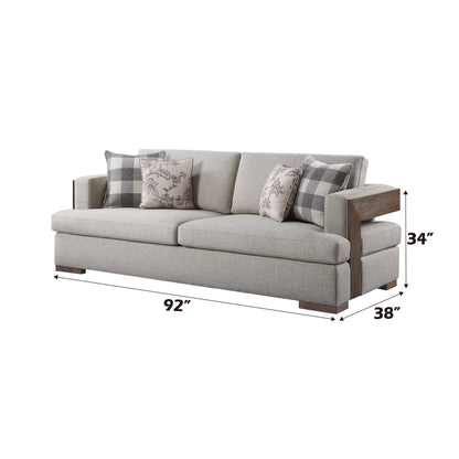 Niamey Fabric & Walnut Finish Sofa w/ 4 Toss Pillows - 1st Choice Furniture Direct