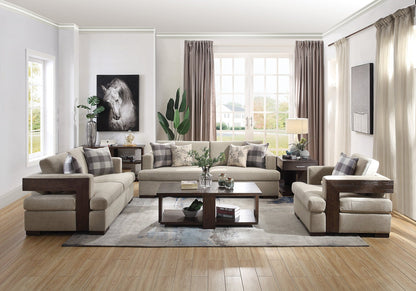 Niamey Fabric & Walnut Finish Sofa w/ 4 Toss Pillows - 1st Choice Furniture Direct