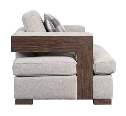 Niamey Fabric & Walnut Finish Sofa w/ 4 Toss Pillows - 1st Choice Furniture Direct
