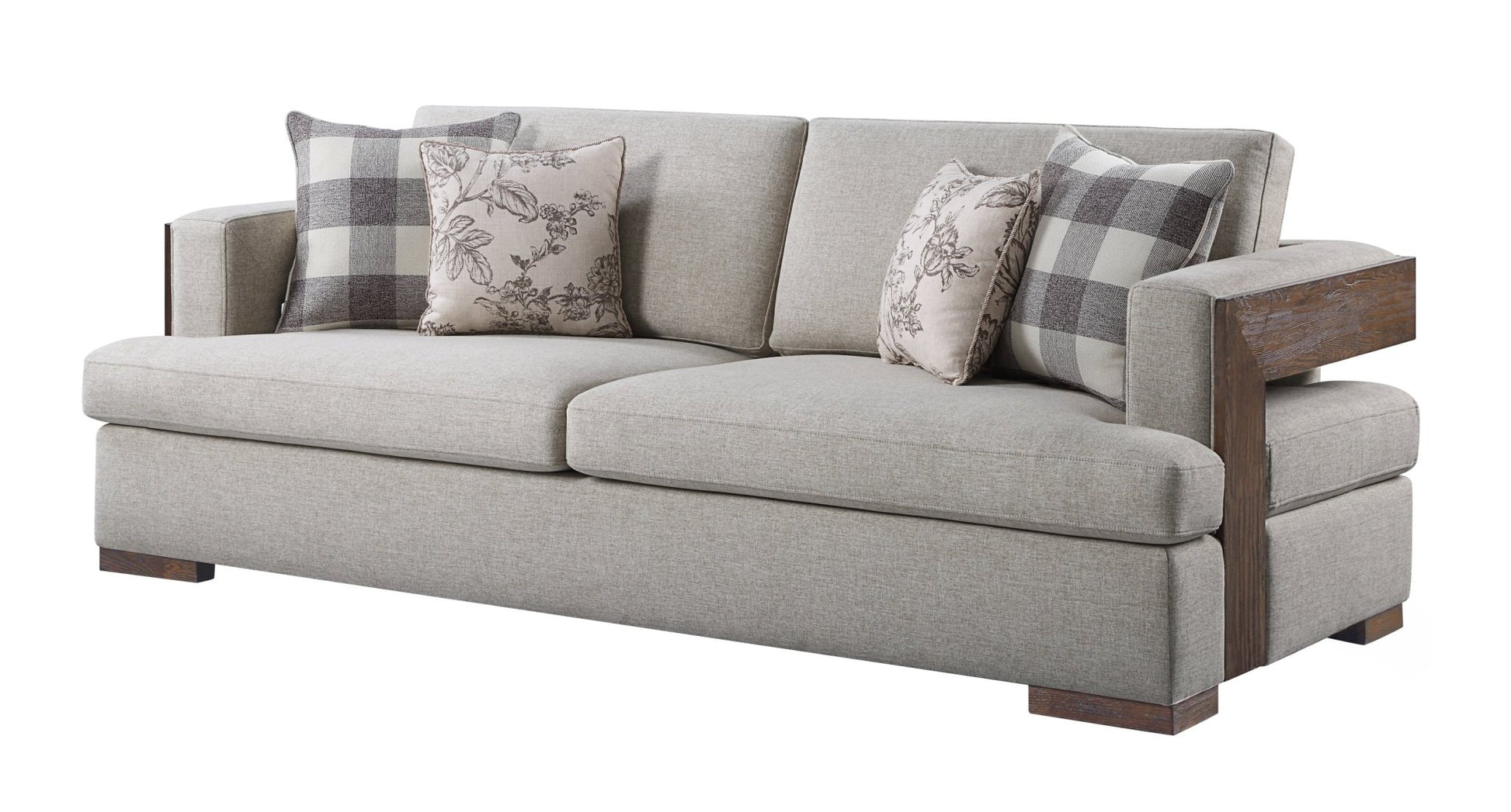 Niamey Fabric & Walnut Finish Sofa w/ 4 Toss Pillows - 1st Choice Furniture Direct
