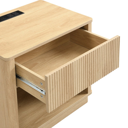 Nightstand with Outlet & USB Port, Modern Bedside Table with Charging Station and Storage Drawer, Modern Design for Small Spaces,Natural Color - 1st Choice Furniture Direct