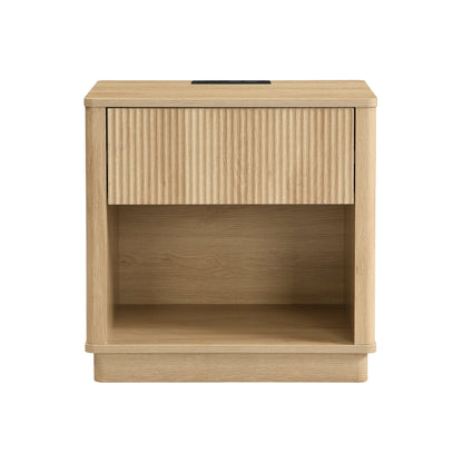 Nightstand with Outlet & USB Port, Modern Bedside Table with Charging Station and Storage Drawer, Modern Design for Small Spaces,Natural Color - 1st Choice Furniture Direct
