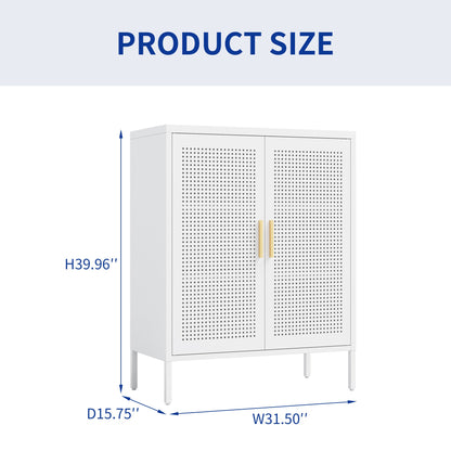 NO LOCK, Metal Storage Cabinet with 2 Doors and 2 Adjustable Shelves, Steel Storage Cabinet, Metal File Cabinet for Home Office School Gym, White - 1st Choice Furniture Direct