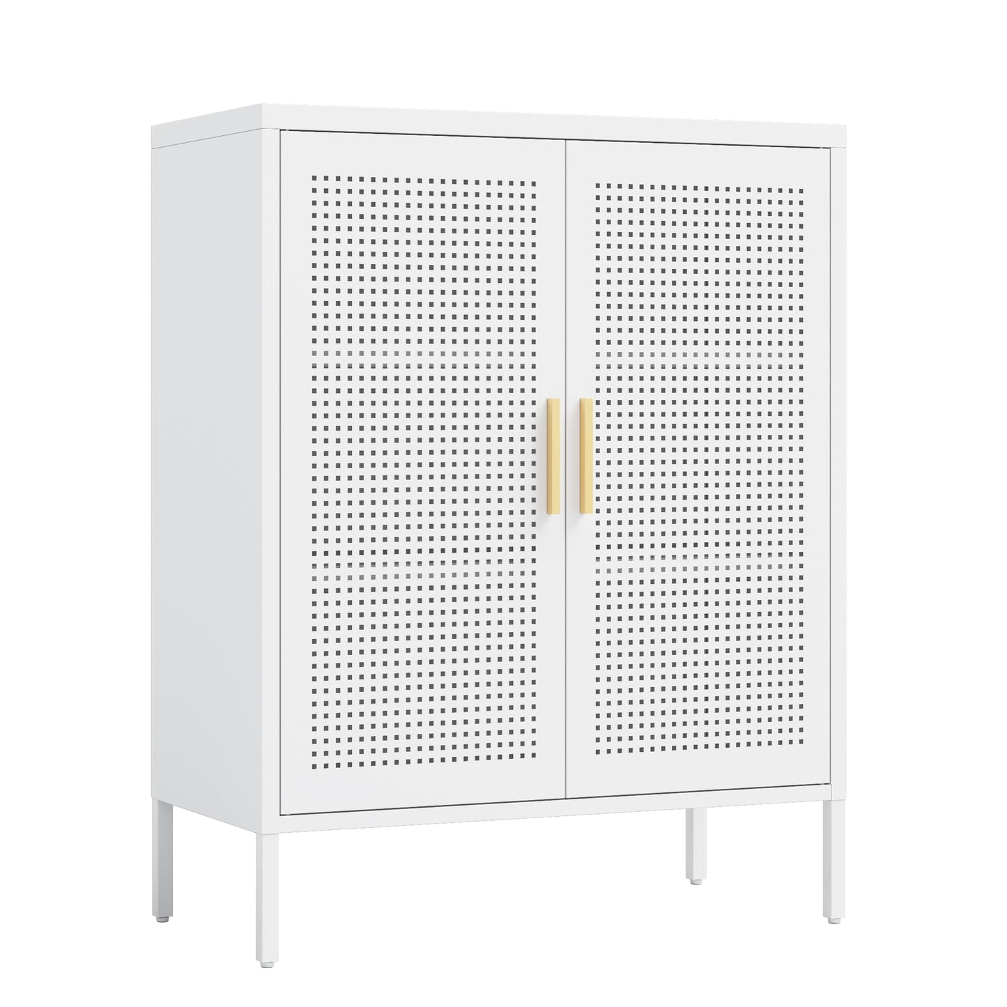 NO LOCK, Metal Storage Cabinet with 2 Doors and 2 Adjustable Shelves, Steel Storage Cabinet, Metal File Cabinet for Home Office School Gym, White - 1st Choice Furniture Direct