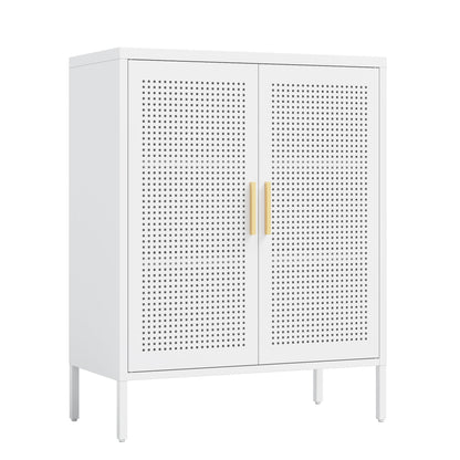 NO LOCK, Metal Storage Cabinet with 2 Doors and 2 Adjustable Shelves, Steel Storage Cabinet, Metal File Cabinet for Home Office School Gym, White - 1st Choice Furniture Direct