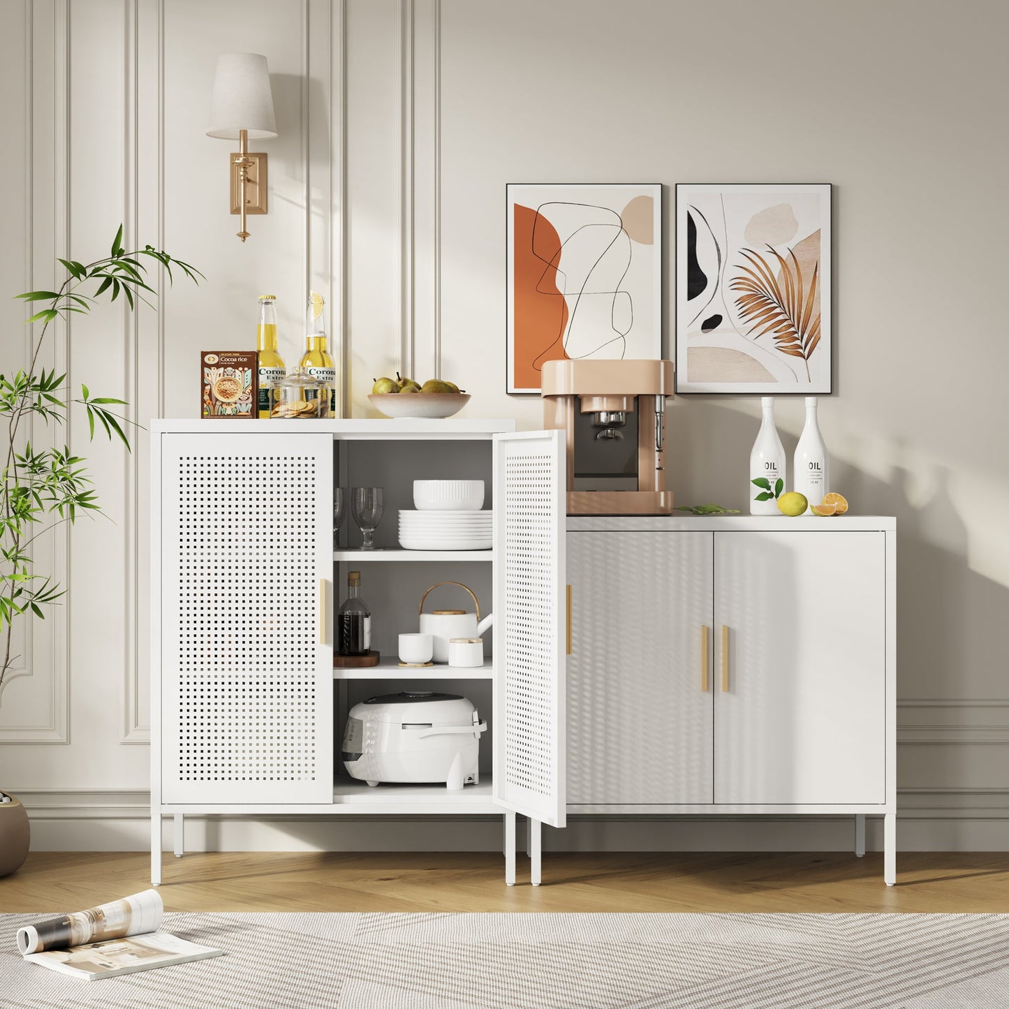 NO LOCK, Metal Storage Cabinet with 2 Doors and 2 Adjustable Shelves, Steel Storage Cabinet, Metal File Cabinet for Home Office School Gym, White - 1st Choice Furniture Direct