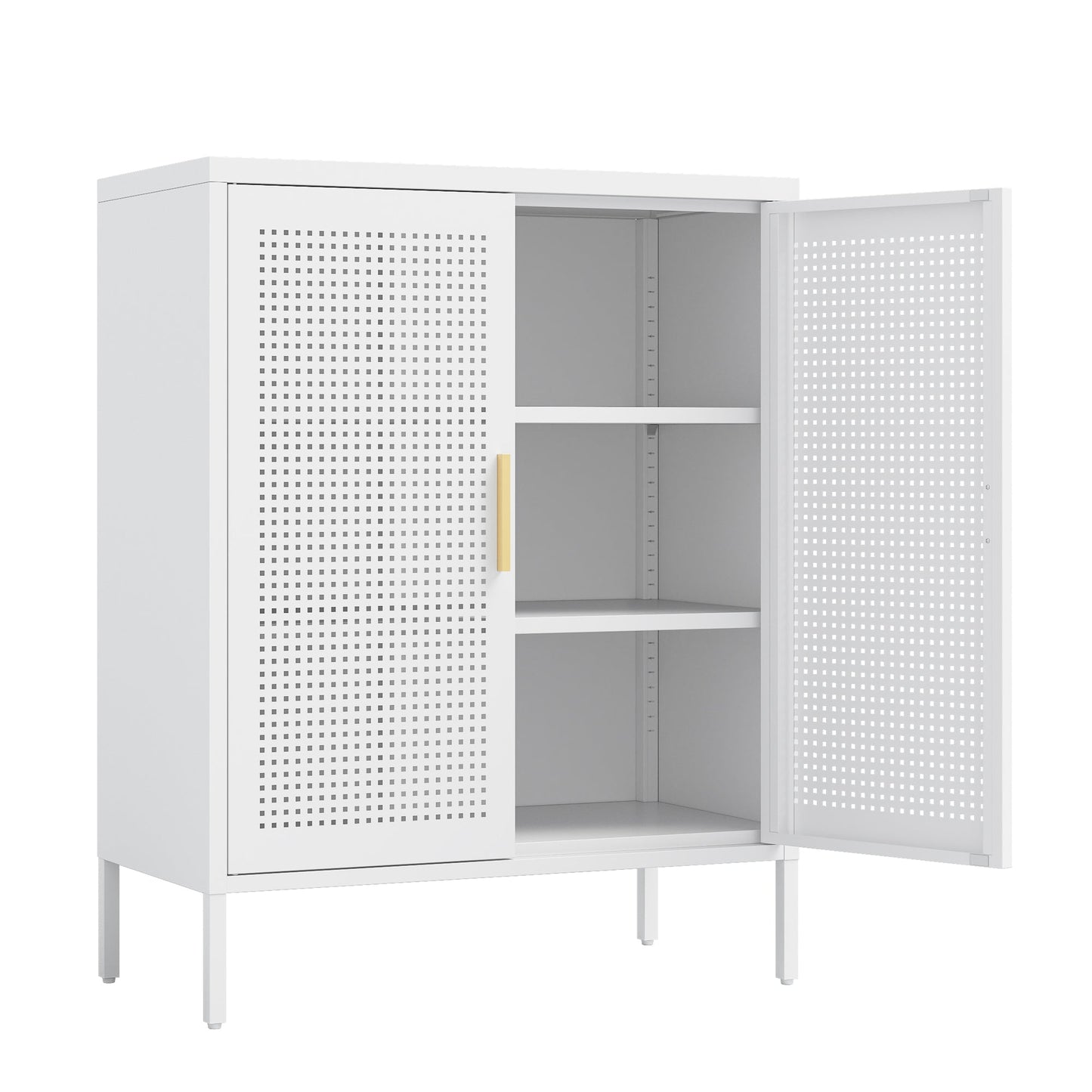 NO LOCK, Metal Storage Cabinet with 2 Doors and 2 Adjustable Shelves, Steel Storage Cabinet, Metal File Cabinet for Home Office School Gym, White - 1st Choice Furniture Direct
