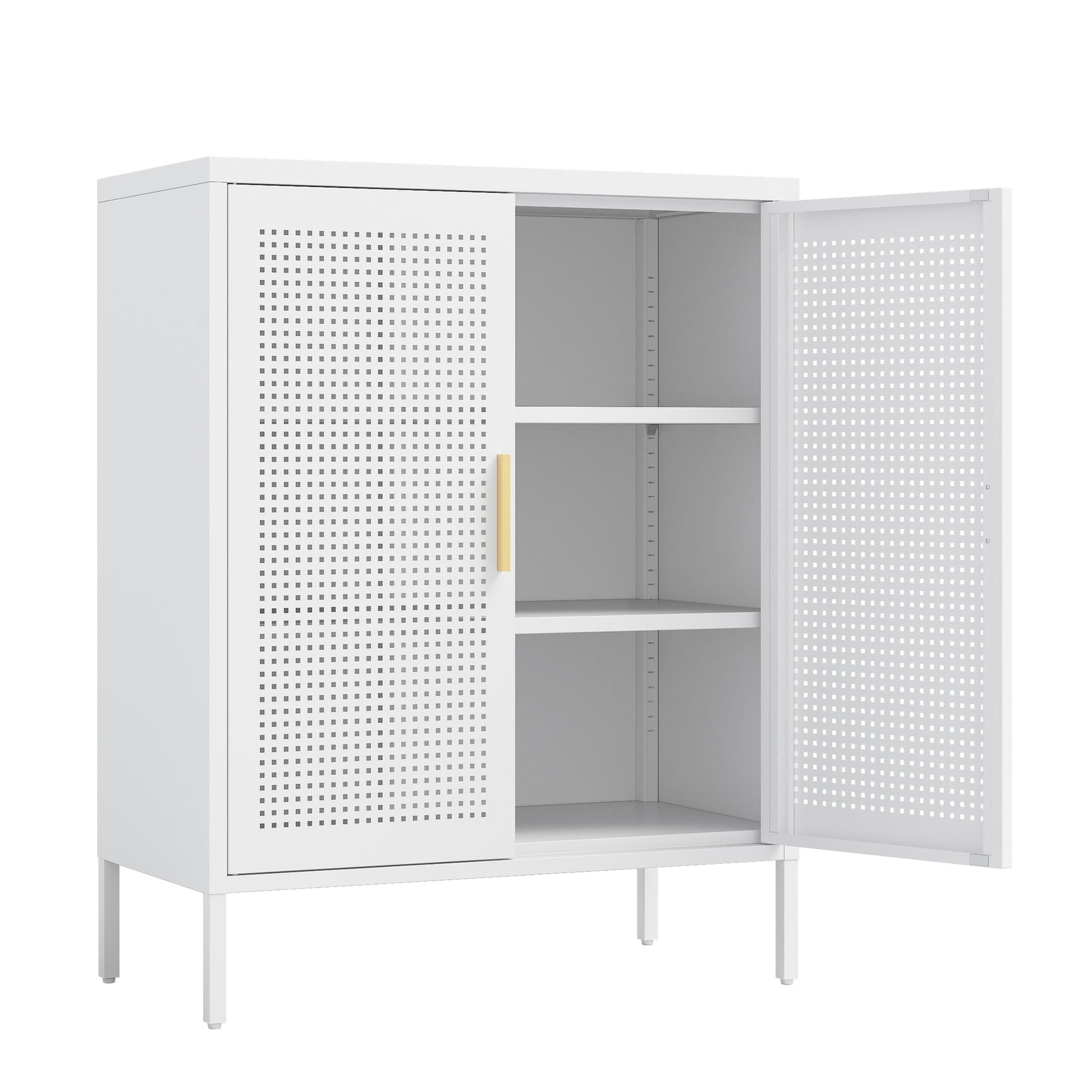NO LOCK, Metal Storage Cabinet with 2 Doors and 2 Adjustable Shelves, Steel Storage Cabinet, Metal File Cabinet for Home Office School Gym, White - 1st Choice Furniture Direct