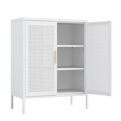 NO LOCK, Metal Storage Cabinet with 2 Doors and 2 Adjustable Shelves, Steel Storage Cabinet, Metal File Cabinet for Home Office School Gym, White - 1st Choice Furniture Direct