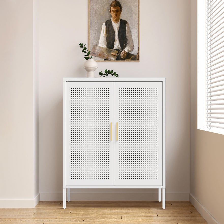 NO LOCK, Metal Storage Cabinet with 2 Doors and 2 Adjustable Shelves, Steel Storage Cabinet, Metal File Cabinet for Home Office School Gym, White - 1st Choice Furniture Direct
