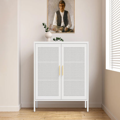 NO LOCK, Metal Storage Cabinet with 2 Doors and 2 Adjustable Shelves, Steel Storage Cabinet, Metal File Cabinet for Home Office School Gym, White - 1st Choice Furniture Direct