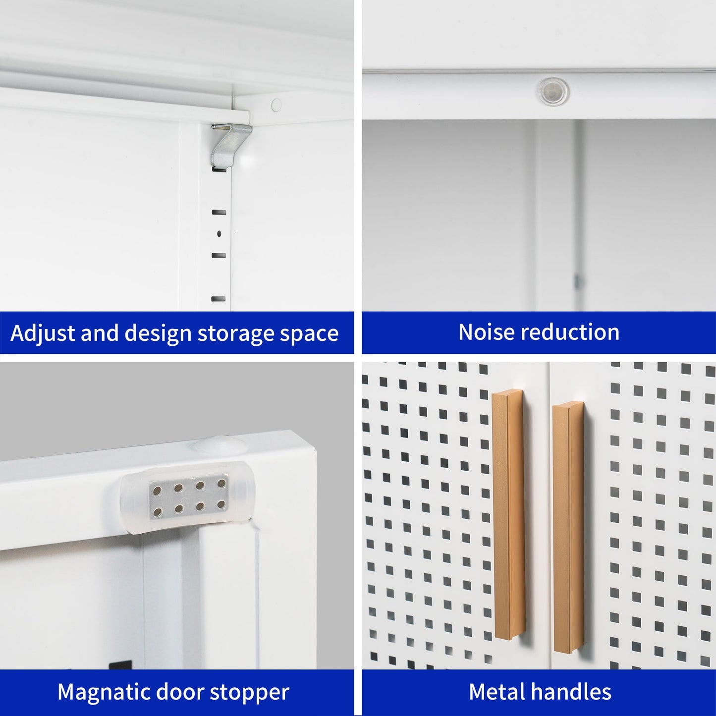 NO LOCK, Metal Storage Cabinet with 2 Doors and 2 Adjustable Shelves, Steel Storage Cabinet, Metal File Cabinet for Home Office School Gym, White - 1st Choice Furniture Direct