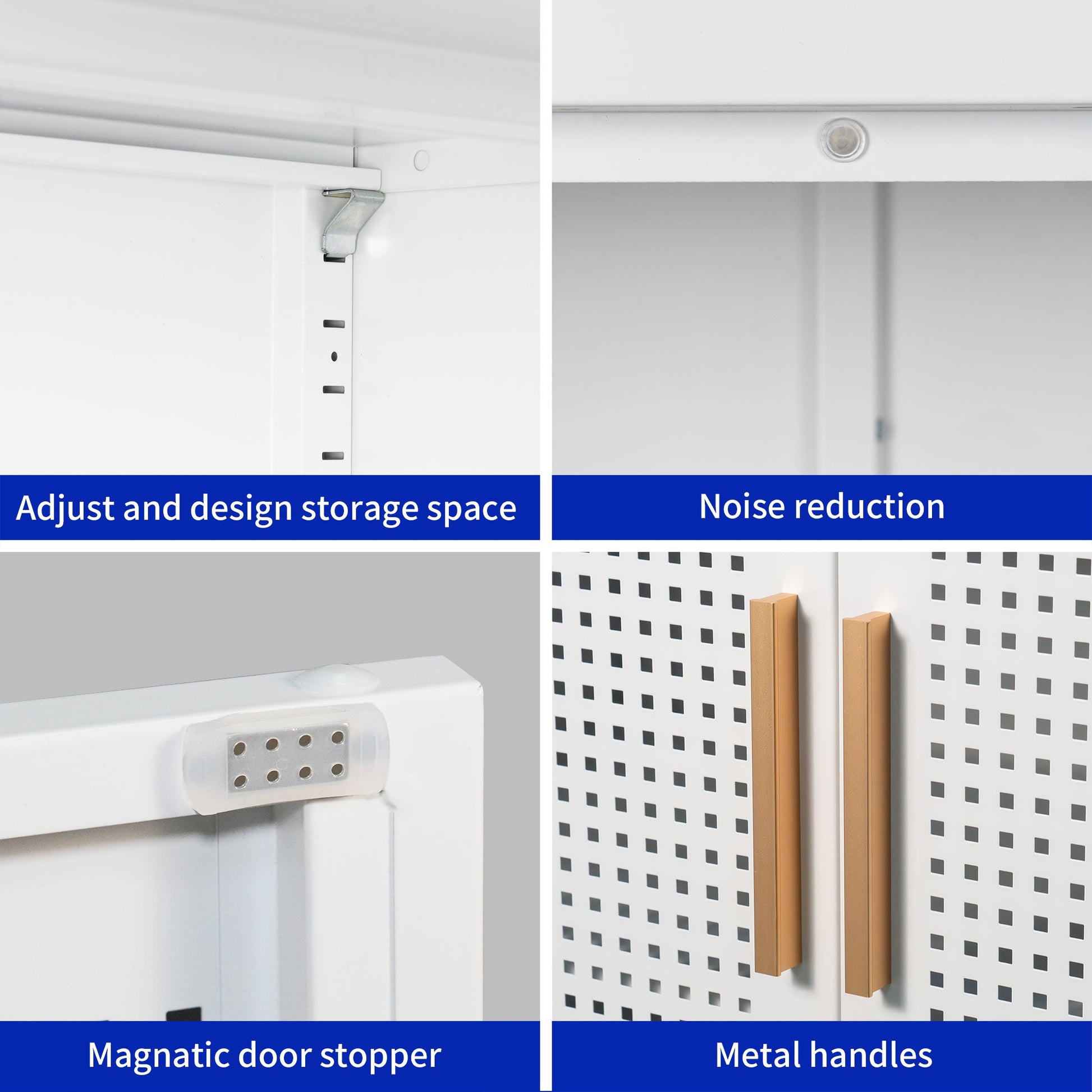 NO LOCK, Metal Storage Cabinet with 2 Doors and 2 Adjustable Shelves, Steel Storage Cabinet, Metal File Cabinet for Home Office School Gym, White - 1st Choice Furniture Direct